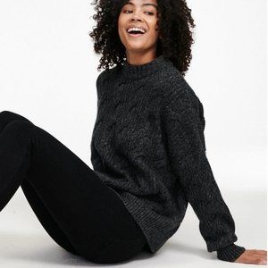 NAADAM Cable Knit Crewneck Sweater in Smoke Marl (S)
